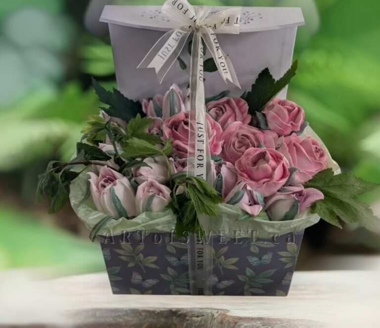 Basket of handmade marshmallow tulips