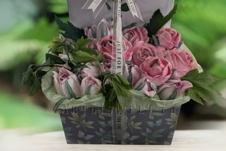 Gift basket of marshmallow tulips