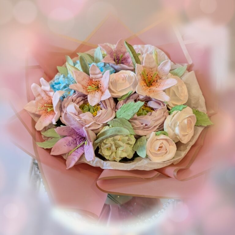 Custom bouquet of peach handmade marshmallow flowers, Toronto