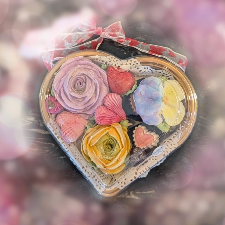 Heart-shaped gift box with pastel marshmallow flowers, Toronto