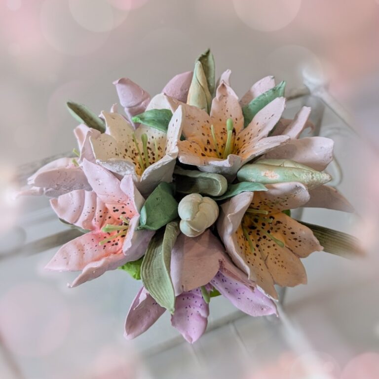 Handmade bouquet of marshmallow lilies