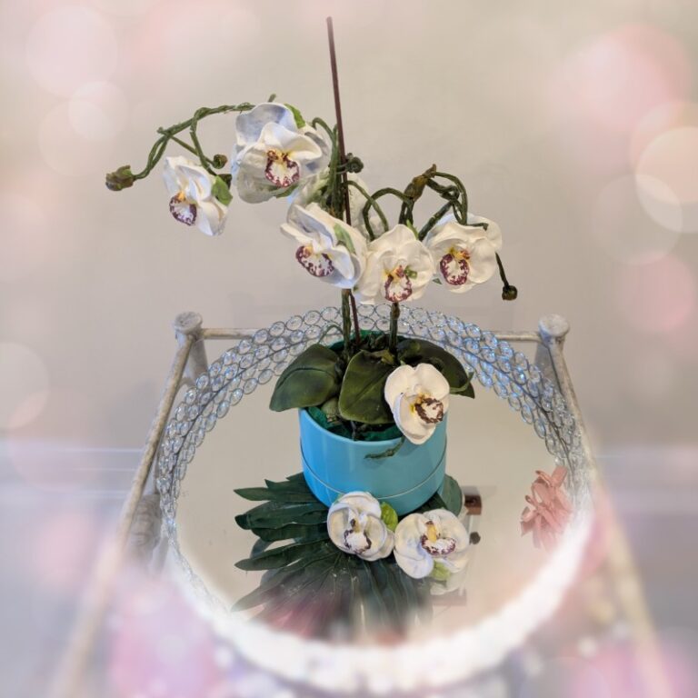 Handmade marshmallow orchid flower arrangement