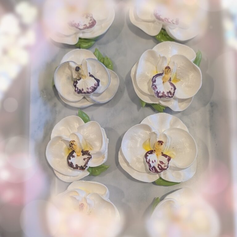Set of handmade marshmallow orchid flowers