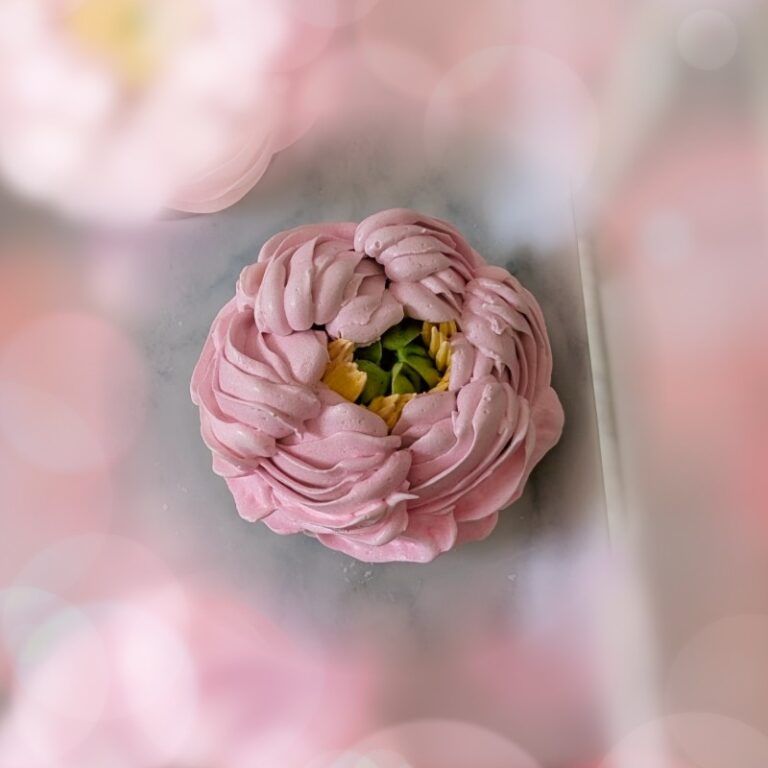 Close-up of a pink handmade marshmallow flower