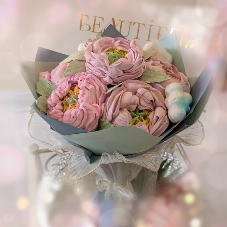 Bouquet of pink and red handmade marshmallow flowers