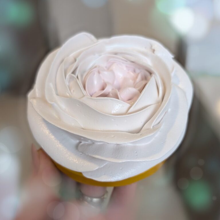 Close-up of a white handmade marshmallow flower