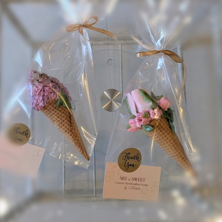 custom marshmallow flowers in waffle cone