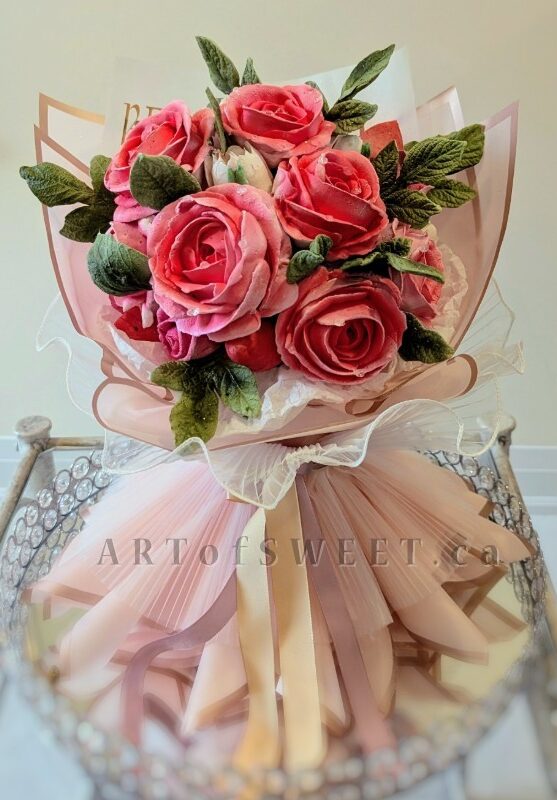 Edible flower bouquet with marshmallow red roses, Vaughan
