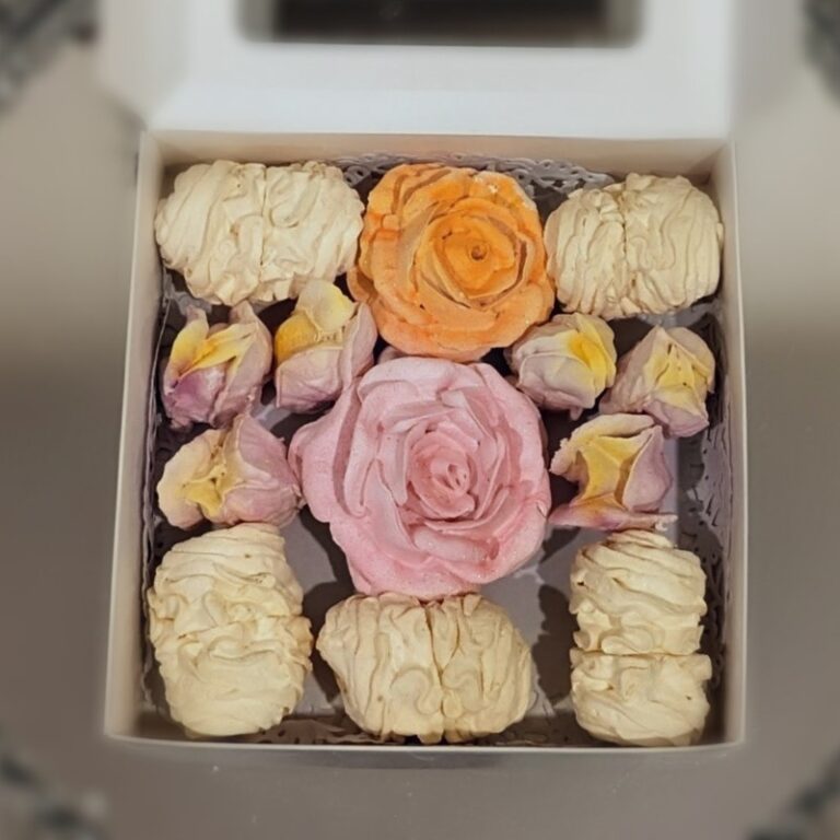 a box of assorted flower marshmallows